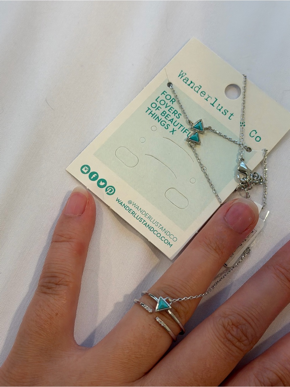 🆕 Wanderlust + Co: Dusk To Dawn Silver & Turquoise Hand Chain